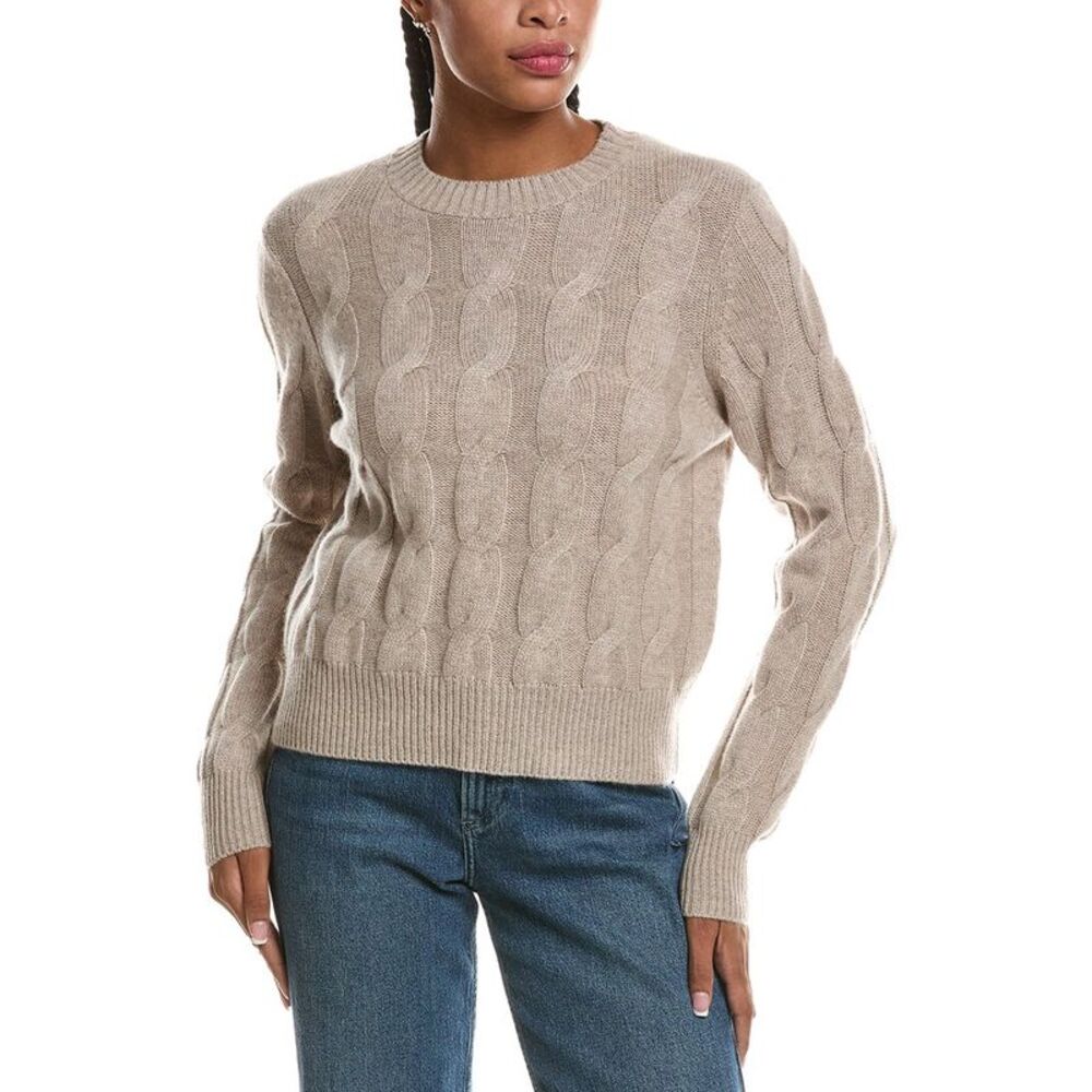 Forte Cashmere Womens  Luxe Cable Crewneck 100% Cashmere Sweater, Brown